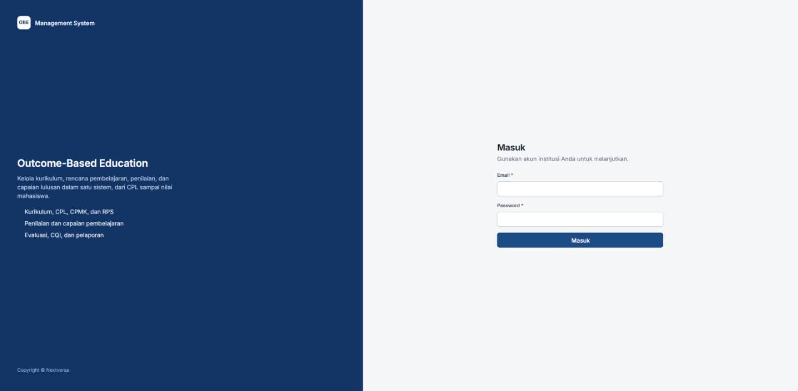 OBE (Outcome-Based Education) — interface preview